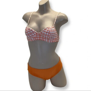 Recco Size Xtra Large Brazilian Orange and White Bikini Set. New With Tags